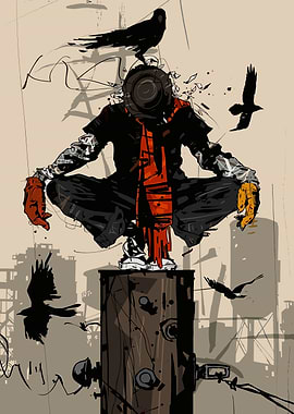 Urban Figure with Crows Digital Art