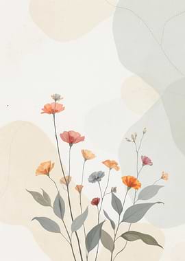 Floral Watercolor Painting with Abstract Shapes