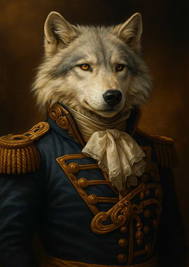 Wolf in Military Uniform Portrait