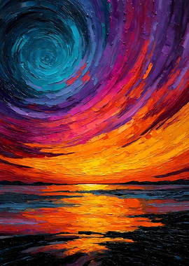 Solar Spiral – Abstract Impasto Sunset Painting