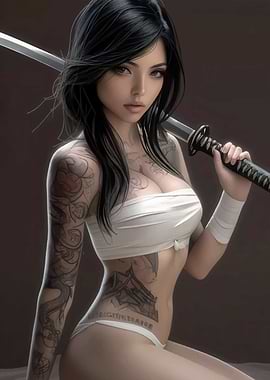 Tattooed Woman with Katana