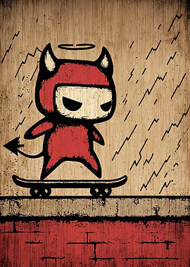 Devil Angel Skateboarder Cartoon