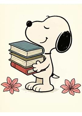 Snoopy with Books and Flowers