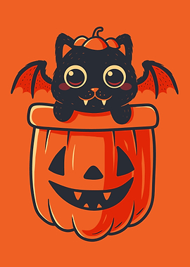 Pocket Vampurr - Cute Halloween Cat in Pumpkin