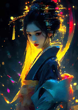 Geisha Portrait with Golden Accents
