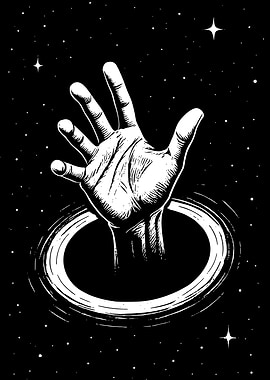 Hand emerging from a black hole Art
