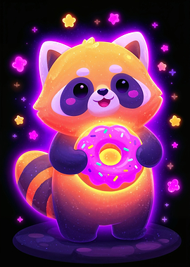 Cute Red Panda with Donut