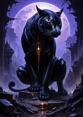 Majestic Black Panther in Fantasy Setting