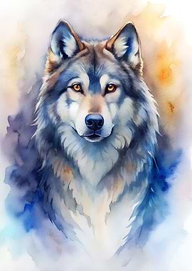 Watercolor Wolf Portrait