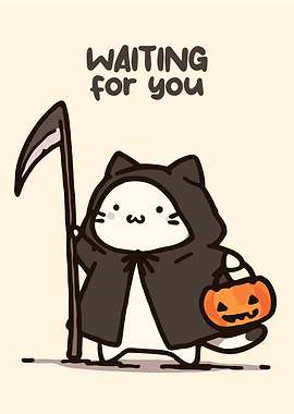 Cute Cat Grim Reaper Halloween