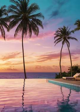 Tropical Sunset Infinity Pool Paradise