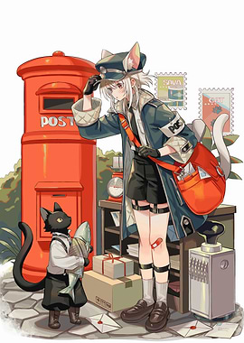Cat-Eared Postman with Black Cat Assistant
