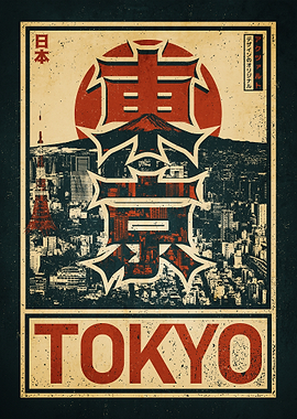 Tokyo Cityscape Vintage Poster Art