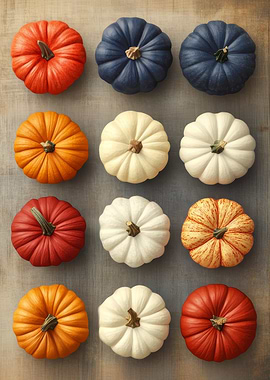Colorful Pumpkins on Rustic Background | Bold Autumn Poster