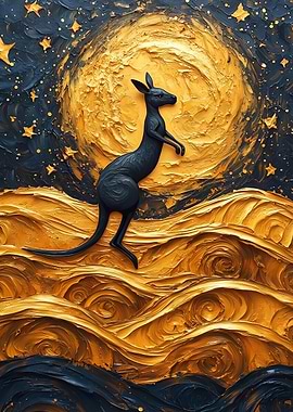 Kangaroo under a golden moon painting