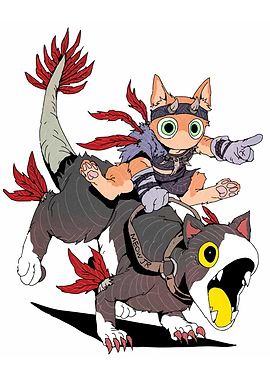 Cat Warrior Riding Cat-Dragon Creature