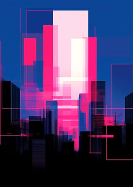 Abstract Cityscape with Pink and Blue