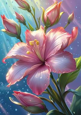 Pink Hibiscus Flower with Water Droplets