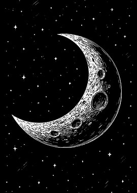 Crescent Moon and Stars Illustration Art