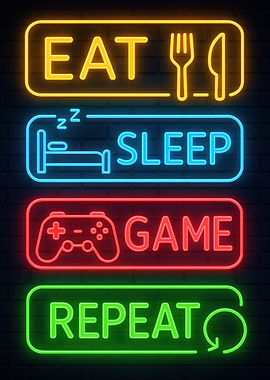 Eat Sleep Game Repeat Neon Sign