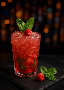 Raspberry Mojito Cocktail with Mint