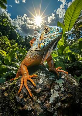 Iguana on Rock in Jungle