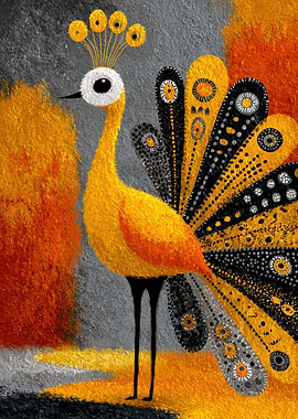 Stylized Peacock Illustration with Abstract Background