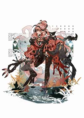 Elegant Red and Black Anime Character