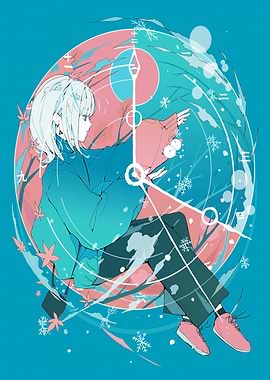 Anime Girl with Clock and Seasons