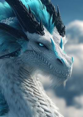 Majestic White and Blue Dragon