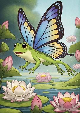 Frog Butterfly Lily Pond