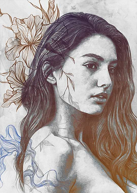 Woman Portrait with Floral Elements