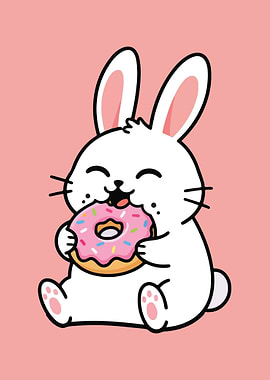Cute Bunny Eating Donut Illustration