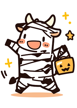 Cartoon Cow Mummy Halloween Illustration