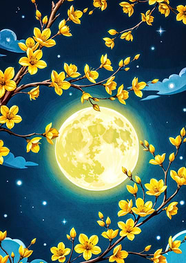 Flowers Moonlit Night