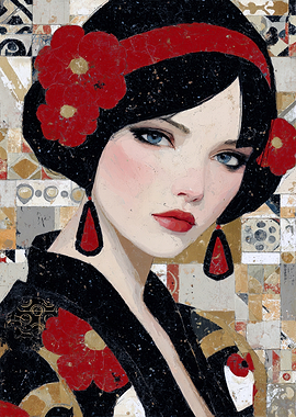 Elegant Woman with Red Flowers Painting