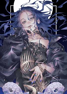 Stylish Woman with Octopus and Moon