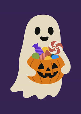 Cute Ghost with Pumpkin Candy Bucket