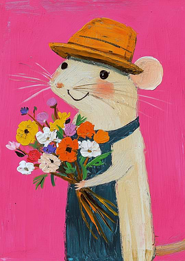 Mouse with Flowers Painting
