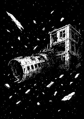 Post-Apocalyptic Building with Airplane Fuselage