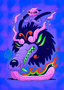 Wolf and Skull Cartoon Illustration