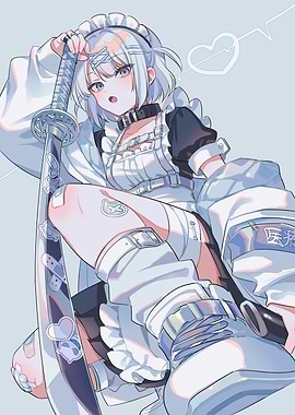 Anime Girl with Katana and Maid Outfit