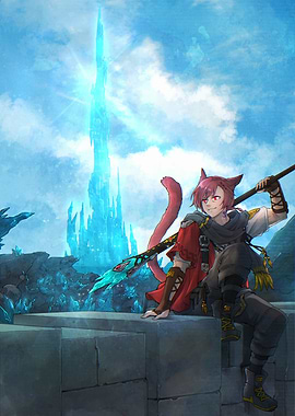 Fantasy Cat-like Warrior with Crystal Tower