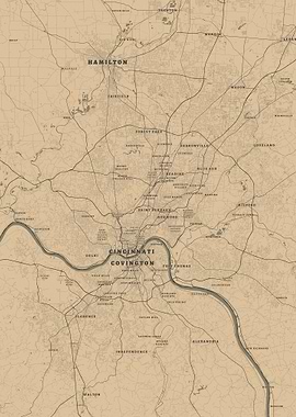 Cincinnati, Hamilton, and Covington Vintage Map