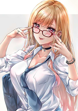 Anime Girl with Glasses and Uniform