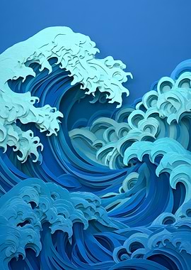 Blue Ocean Waves Paper Art