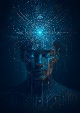 Cyber-Mystic Meditation with Glowing Third-Eye Circuit Mandala