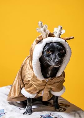 Dog in Reindeer Costume
