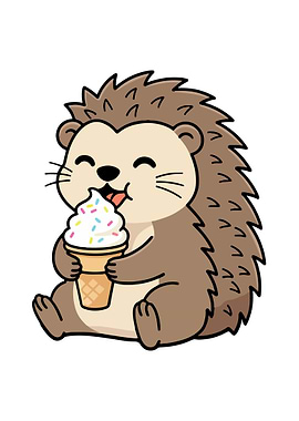 Cartoon Hedgehog Eating Ice Cream
