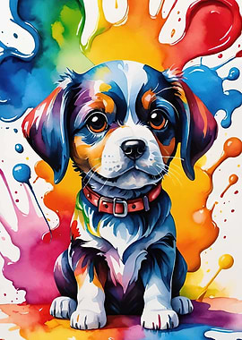 Colorful Puppy Watercolor Art